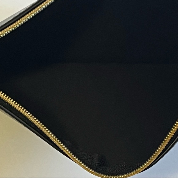 Stella McCartney NWOT Black Logo Zip Pouch Wristlet Gold Medallion Clutch